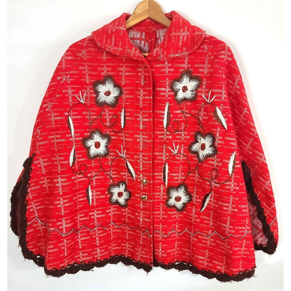 70s Vintage Felt Embroidered Poncho - Picture 1 of 9
